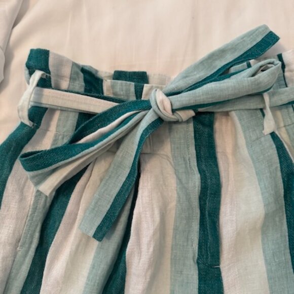 J.Crew Paper-Bag Linen Pants Turquoise/White Stripe - 4 - Picture 6 of 10